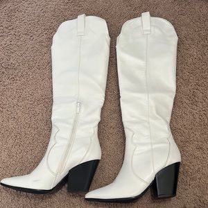 White High Knee Heeled Boots. Size 11.